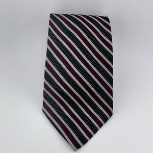 Roberto Villini Collezione Silk Tie Black Burgundy White Striped Handmade Italy